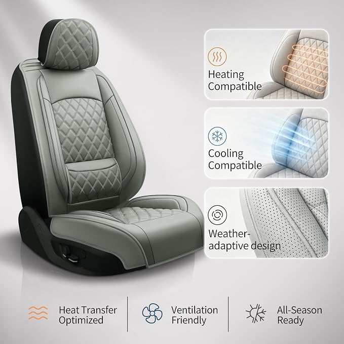 Fit Escape Car Seat Covers for Ford Escape 2001-2025 2026 - Luxury Leather, Anti-Slip, All-Weather Seat Cushions, Waterproof & Breathable, Airbag Compatible, Full 5-Seat Set (Gray)