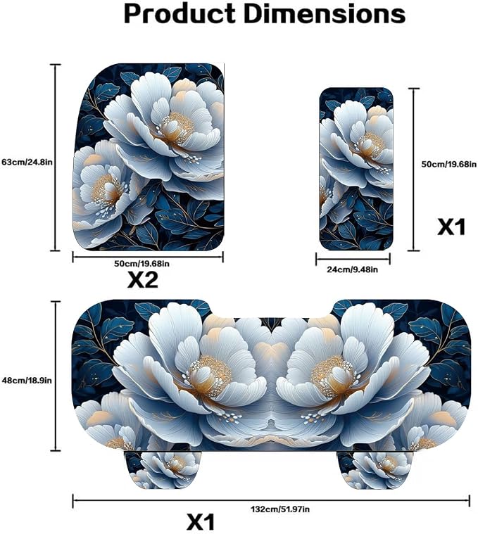 Luxury Boho Car Seat Covers Set,5-Seat Full Set with Headrest,White Peony Vintage Bohemian Floral Pattern Honeycomb Knit Fabric,Breathable&All-Season Universal Automotive Seat Protectors