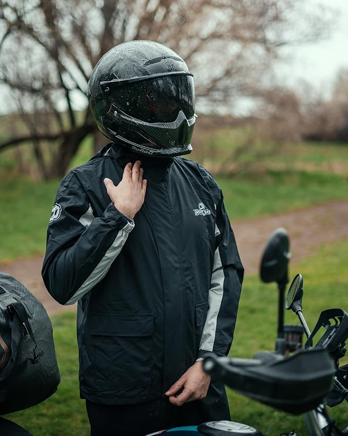 IRON JIA'S Rain Suit, Motorcycle Rain Gear for Men & Women, Waterproof Jacket and Pants, Breathable Reflective Raincoat for Farm Fishing Golf (Black XXL)