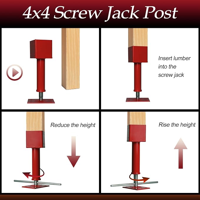4x4 Screw Jacks, 2 Pack Adjustable Jack Post House Jacks for Leveling, 14.5" - 18.5" Height Adjust Range, Heavy Duty Floor Jacks Post Crawlspace Shed Lifting Jack, 24000 lbs Max Load Capacity