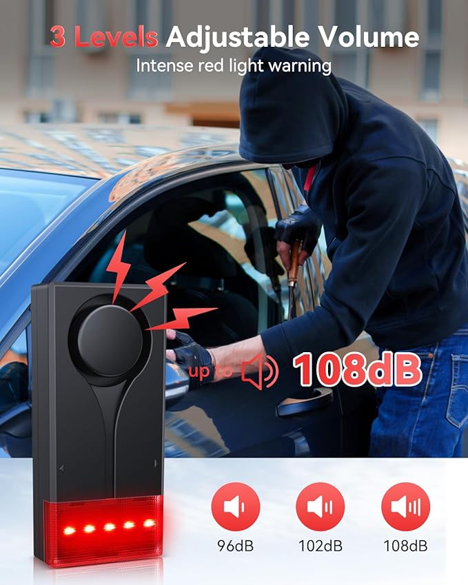 Car Vibration Sound & Light Alarm with Remote, ELECTOP 108dB Automobile Anti-Theft Vibration Alert, Anti-Theft LED Flashing Security Light Wireless Remote Vehicle Security Alert with 2pcs Alarm