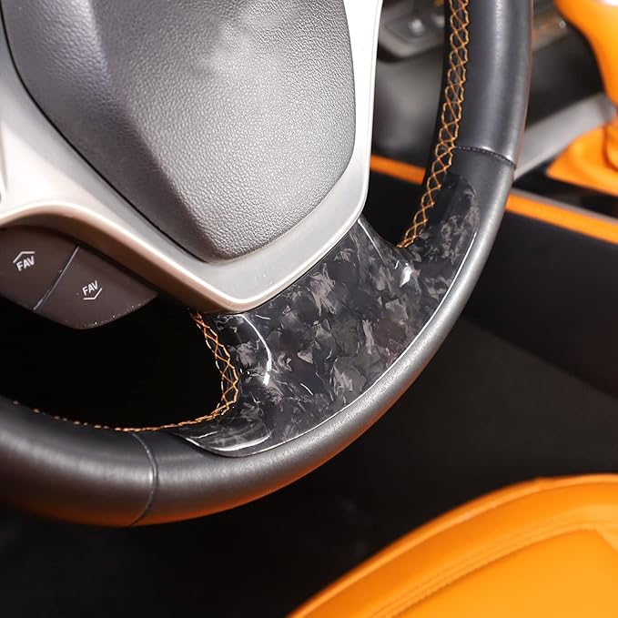 Steering Wheel Cover Trim Real Carbon Fiber 1PCS Compatible with Corvette C7 Z06 Z51 ZR1 Stingray 2014 2015 2016 2017 2018 2019 (Forged Grain Pattern)
