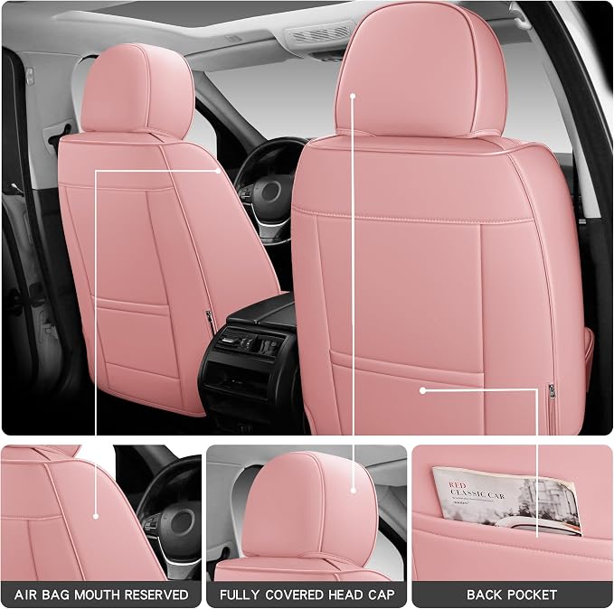 Full Coverage Full Set Waterproof Leather Car Seat Covers with Lumber Support and Airbag Compatible Universal Fit for Most SUVs,Trucks,and Sedans with 5 Seats in Automotive Seat Covers