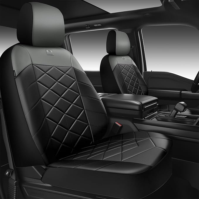 CAR PASS Memory Foam Leather Seat Covers, Waterproof Nappa Leather Car Seat Covers Front Seats Universal Fit for Cars,SUV,Truck Seat Covers Thick 3D Foam Comfortable, Airbag Compatible Black Gray