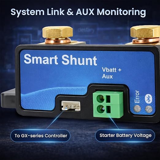 500A Bluetooth Battery Monitor Shunt, 6.5V-70V Intelligent Current Sensor | Fit for LiFePO4 Lead-Acid, 12V 24V 48V High Precision SOC Gauge for RV Marine Solar Off-Grid with Manual