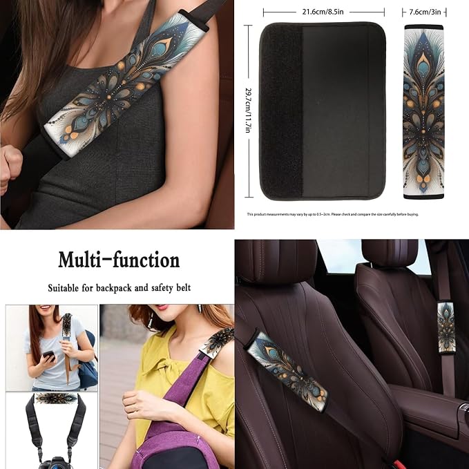 Peacock Feather 13 Pack Car Accessories Classical Peacock Feather Pattern Seatbelt Pad Armrest Cushion Keychain Minimalism Cup Holder Coaster Pads Decor Accessory
