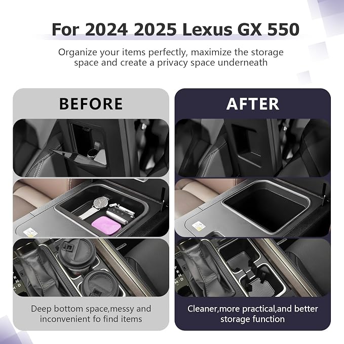 LUWU Center Console Organizer for 2024 2025 2026 Lexus GX 550 Accessories Hidden Box, Armrest Storage Box, Center Console Cup Holder GX 550 Accessories 2025 2026 3-Pack (ONLY FIT FOR COOL BOX)
