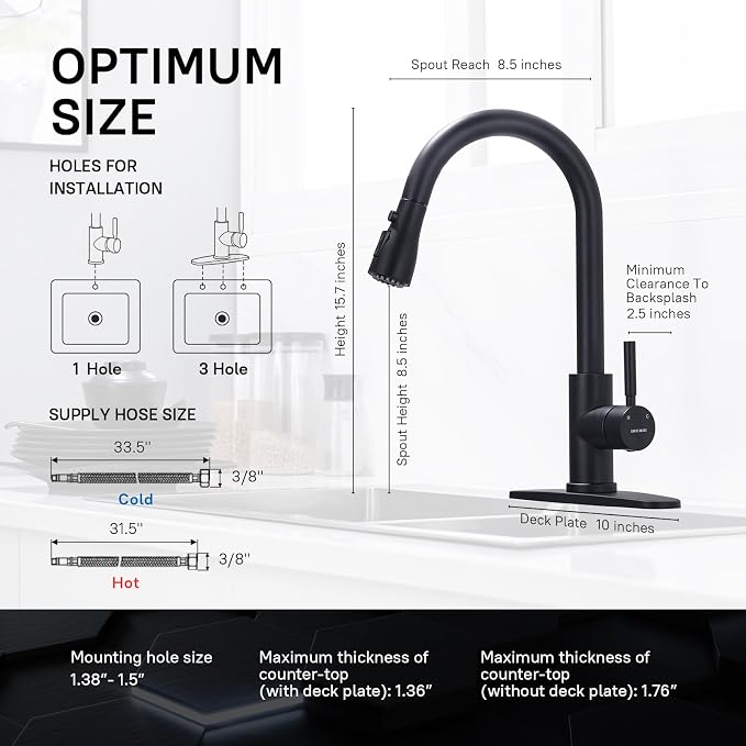 WEWE Kitchen Faucets with Pull Down Sprayer, Black Kitchen Faucet, Commercial Single Handle Design with Perfect Arc with Hoses for Rv Kitchen Bar (2 Pack)