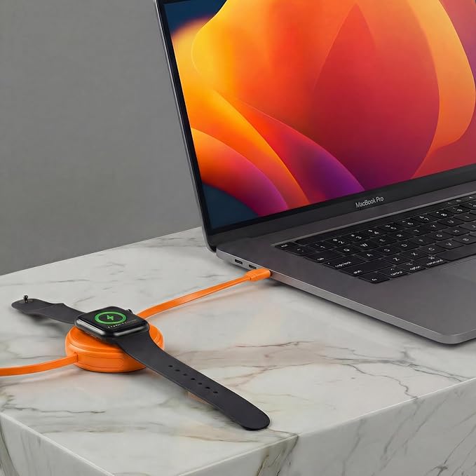 2-in-1 Retractable Cable with Wireless Charger-Orange