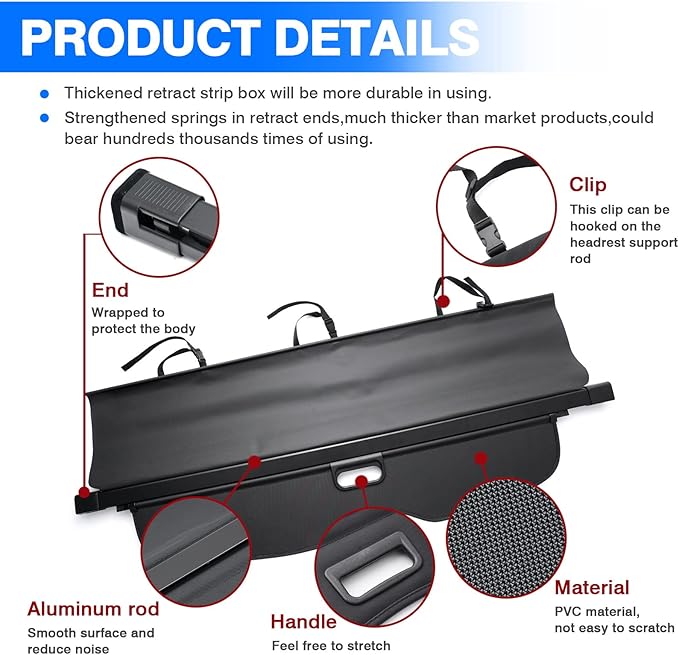 Powerty Compatible with Cargo Cover Jeep Grand Cherokee 2011-2019 2020 2021 Retractable Trunk Shielding Shade Cargo Luggage Cover No Gap (Not Fit 2021 Grand Cherokee L or 2022 Grand Cherokee)