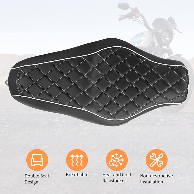 2-Up Driver Passenger Seat for Harley Sportster 883 1200 Diamond | 2004-2006 & 2010-2016 XL1200 XL883, Leather Cover, Front Rear Riding, Easy Direct Replacement, Waterproof and Dustproof