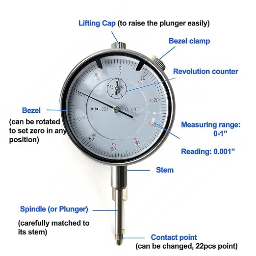 0-1.0" Dial Indicator with Magnetic Base， Adjustable Long Arm Magnetic Dial Indicator Professional Dial Gauge 0.001"