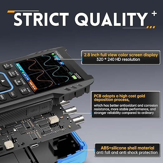 FNIRSI 2C23T Digital Oscilloscope Multimeter DDS Generator 3 in 1, 2 Channels, 10MHz Bandwidth, 50MSa/s Sampling Rate, 10000 Counts, Voltage, Current, Capacitor, Resistor, Diode Test