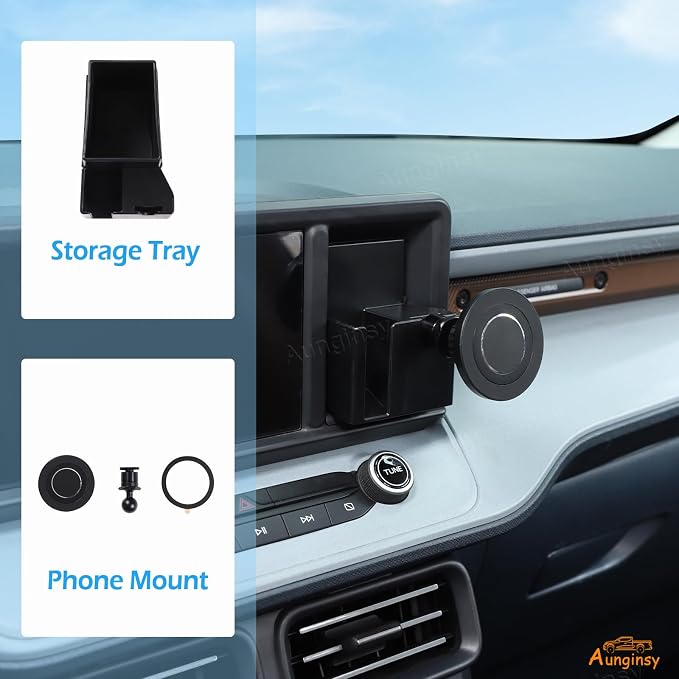 Car Dashboard Hidden Screen Drawer Organizer with Magnetic Suction Phone Holder Compatible with Ford Maverick 2022-2024, Multimedia Display Right Side Panel Storage Box Dash Cubby Insert Accessories