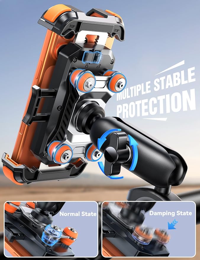 JOYROOM Motorcycle Phone Mount Holder - [Dual Vibration Dampener] 100mph Anti-Shock Phone Holder for Motorcycle [Metal Adjustment Arm] Bicycle Bike Phone Holder Mount for 4.7-7" Cell Phones, Orange