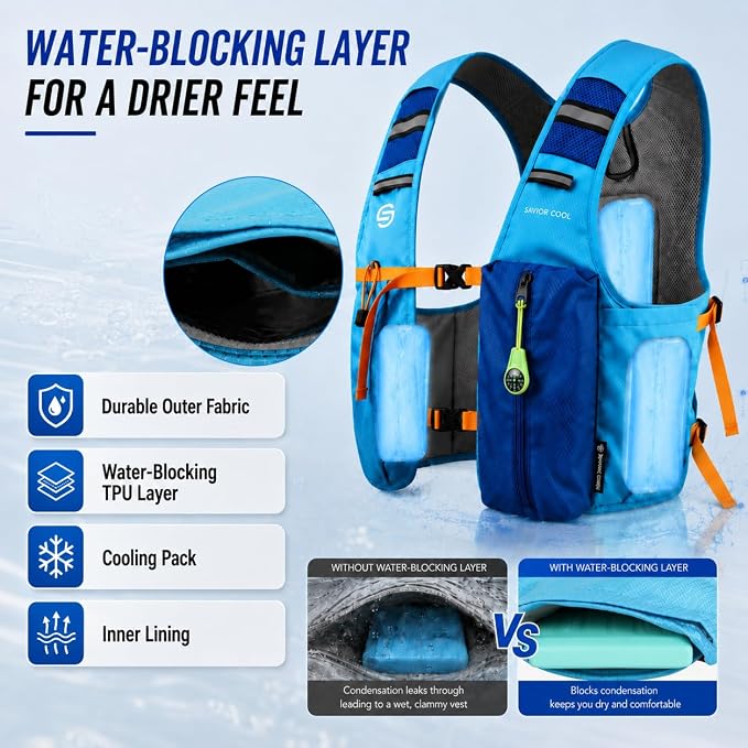 Cooling Hydration Vest with 2L BPA-Free Water Bladder, Running Vest with 3 Removable Cooling Packs, Lightweight Outdoor Hydration Pack for Hot Weather, Hiking, Cycling, Training