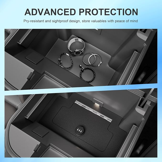 SZYANG Center Console Safe Organizer Compatible with 2023-2026 Chevy Silverado GMC Sierra 1500 Redesigned 2022 Model Lock Box Console Safe Vault Replacement for 2022-2026 Chevy Silverado Accessories