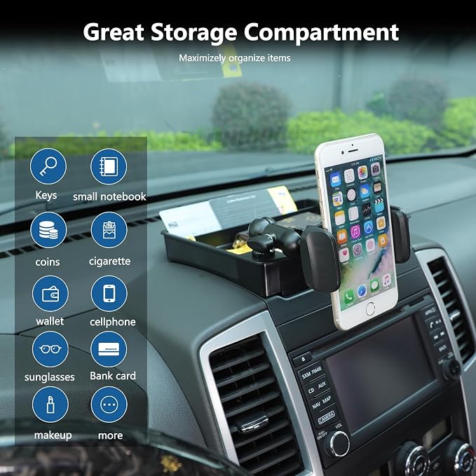 Car Dashboard Storage Tray Compatible with Nissan Frontier 2009-2017 ABS Dashboard Non-Slip Storage Organizer Tray with Phone Holder Mount Interior Accessories (Style B)