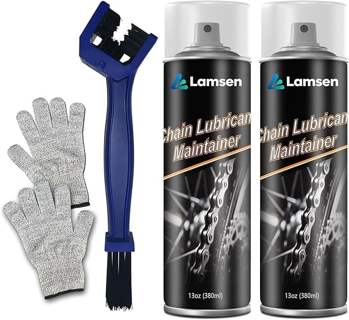 Chain Lube, Chain Lube Spray Can, Professional Chain Maintenance Kit, Motorcycle Lubrication Set with Chain Oil 13oz 2 Can Including Brushes and Gloves for Caring All Bicycles