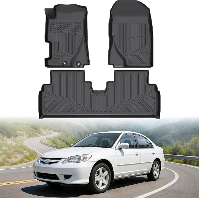 Floor Mats for Honda Civic Sedan 2001-2005, Heavy Duty TPE All Weather Protection, Waterproof Non-Slip Black Car Liners (Two-Row Floor Mats)