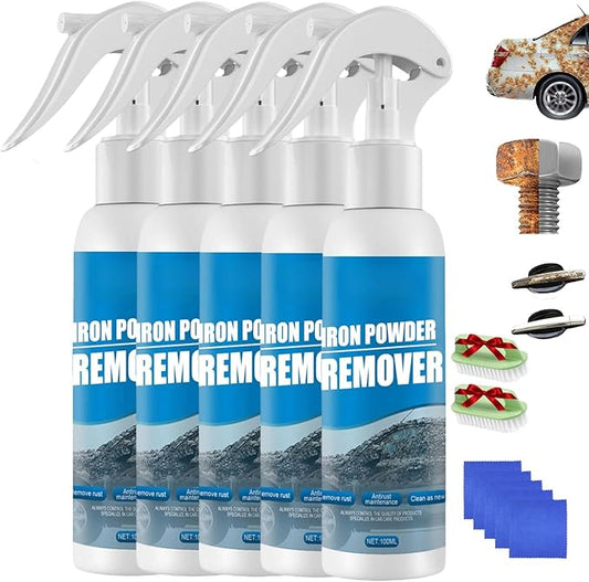 Iron Powder Remover Spray, Portable Heavy Duty Rust Remover for Metal Sprays Fast-Acting Oxidation Remover, Multi-functional Quick-Acting Rust Removal Spray for Metal, Bikes, Tools, Furniture (5pcs)