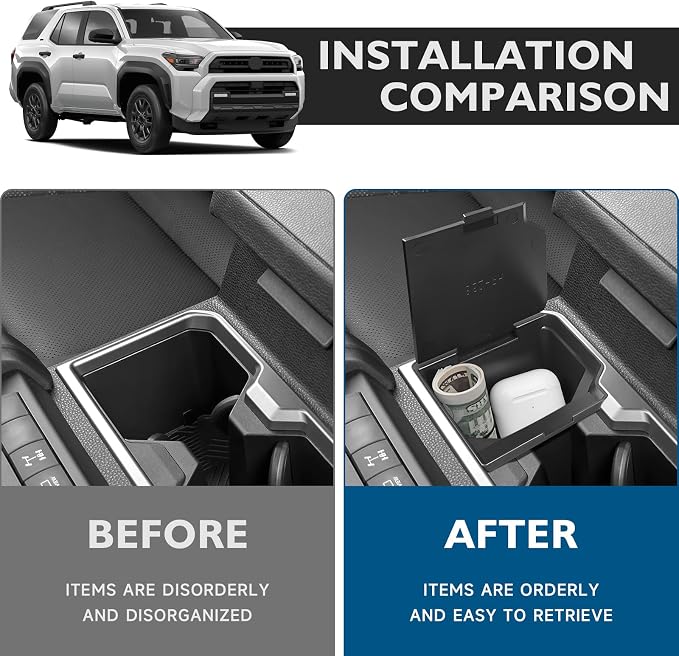 BIBLOZ Center Console Coin Box Organizer Compatible with 2025 2026 Toyota 4Runner Armrest Insert ABS Plastic Cup Holder Insert Storage Box Organizer