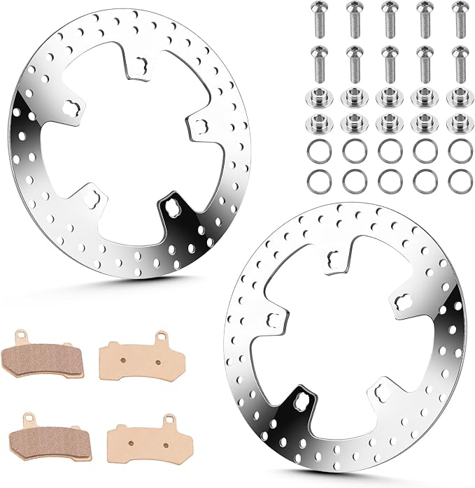 11.8" Polished Front Brake Disc Rotor & Pads w/Bolts Fit for Harley Davidson Touring, for Road King/Street Glide/Road Glide/Electra Glide/Tour Glide/Ultra Limited 2015-2022-2 PCS