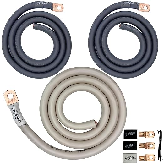 Sky High Car Audio 1/0 Gauge CCA Big 3 Upgrade Kit, Premium Power & Ground Wiring Kit for Car Audio, Alternator Battery Ground Upgrade (Multiple Colors) (White/Black)
