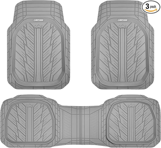 CAR PASS Deep Dish Rubber Floor Mats for Cars Full Set,Heavy Duty Car Mats,Universal Waterproof Trim-to Fit Automotive Floor Mats for Truck Van SUV, Durable All-Weather Car Mats 3-Piece (Light Gray)