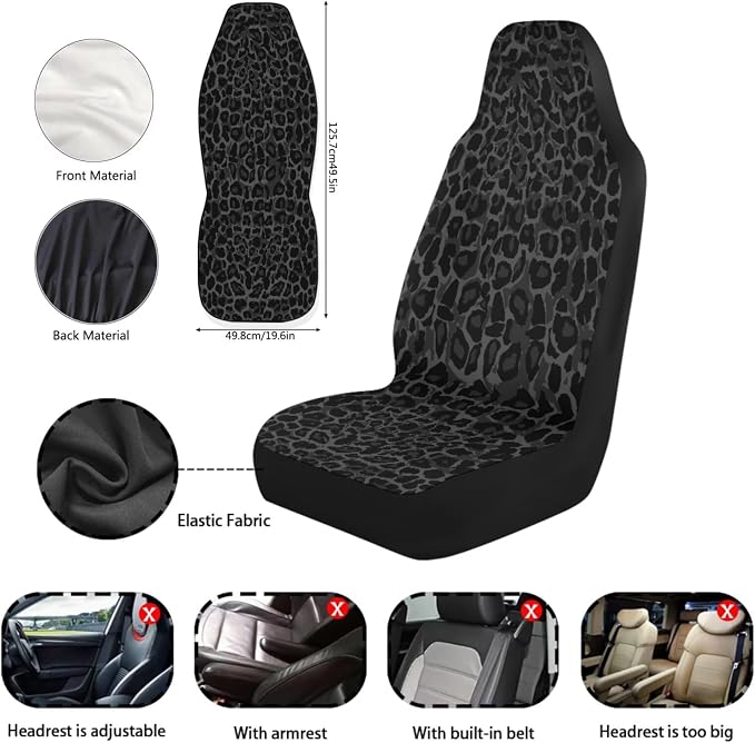 Black Leopard Print 11 Pack Car Seat Covers Full Set Front Seat Cover Car Steering Wheel Cover Auto Seat Belt Cover Gear Lever Cover Cars Rear View Mirror Cover for Cars SUV