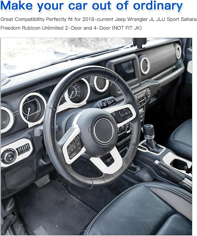 Barong for Jeep JL Steering Wheel Door Handle Air Conditioning Vent Cup Holder Reading Light Gear Cover Full Set for 2018-2023 Jeep Wrangler JLU Gladiator JT 4xe Interior Accessories White 23PCS