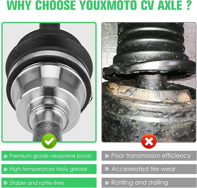 Youxmoto Front CV Axle & Wheel Bearing for Kawasaki 4x4 Mule 4010 2009 2010 2011 2012 2013-2022; 2510 Diesel 2000-2002; 4x4 Mule 3010 2001-2008; CV Axle Drive Half Shaft 39158-1102, 59266-0034