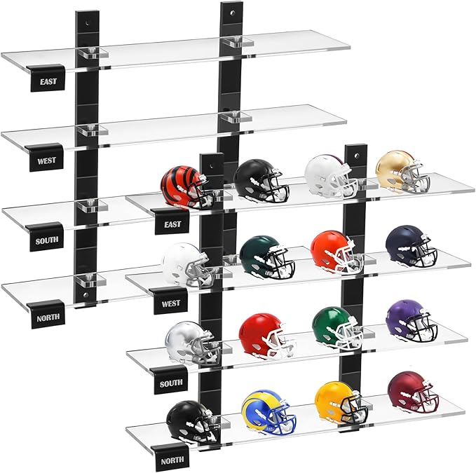 Colingmill 2 Pcs Mini Football Helmet Display Racks Wall Mount Pocket Helmet Storage Acrylic Clear Baseball Stand Display Rack Ideal Gift for Sports Enthusiast, 11.81 x 9.84 x 3.15 Inches