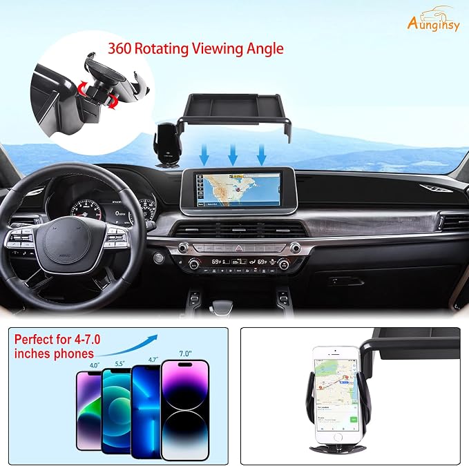 Aunginsy Center Console Dash Storage Tray with Mobile Phone Mount Compatible with Kia Telluride 2020-2022, Dashboard Multi-Functional Phone Holder Storage Box, Dash Organizer Tray Insert Accessories