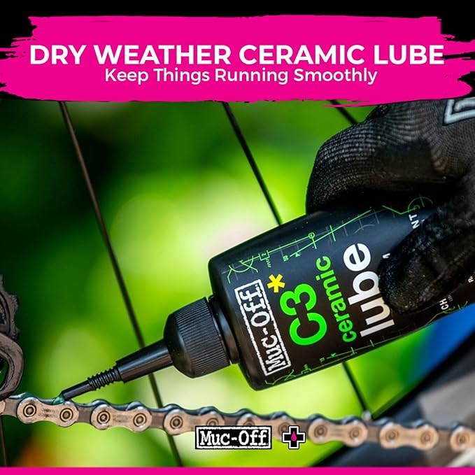 Muc-Off C3 Dry Weather Ceramic Lube 120ml (Pack of 2) with Microfiber Cloth | Premium Chain Lubricant for Dry, Dusty & Damp Conditions | Ceramic Protection with UV Dye