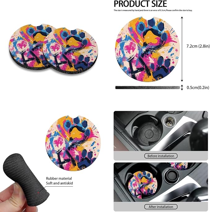 Howilath 10 Piece Universal Fit Dog Paw Graffiti Car Front Seat Covers Set with Steering Wheel Cover/Seatbelt Pads/Armrest Cushion/Keychain/Car Coasters, Easy to Install