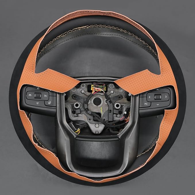 MEWANT Hand Stitch 3D Style Real Leather Steering Wheel Protector Wrap Cover for GMC Sierra 1500 2019-2023/Sierra 1500 Limited 2022/Sierra 2500 2020-2024/Sierra 3500 2020-2024/Yukon 2021-2023