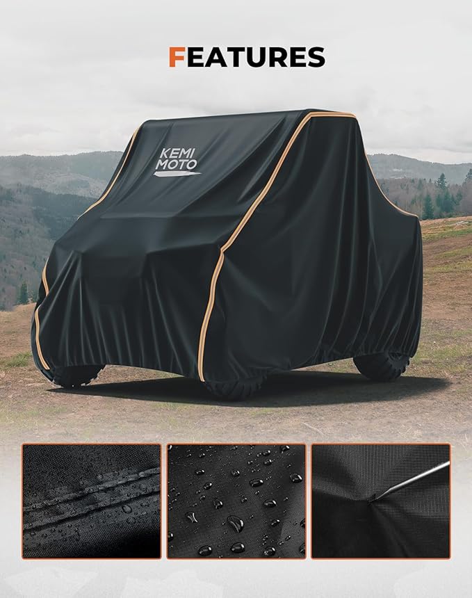 KEMIMOTO UTV Cover, All-Weather Protection UTV Cover Two Seater Compatible with Kawasaki Mule 4000/4010 Can-Am Defender Ranger XP 1000 WOLVERINE RMAX2 Pioneer UFORCE, 2-3 Seaters 140" x 75" x 58"