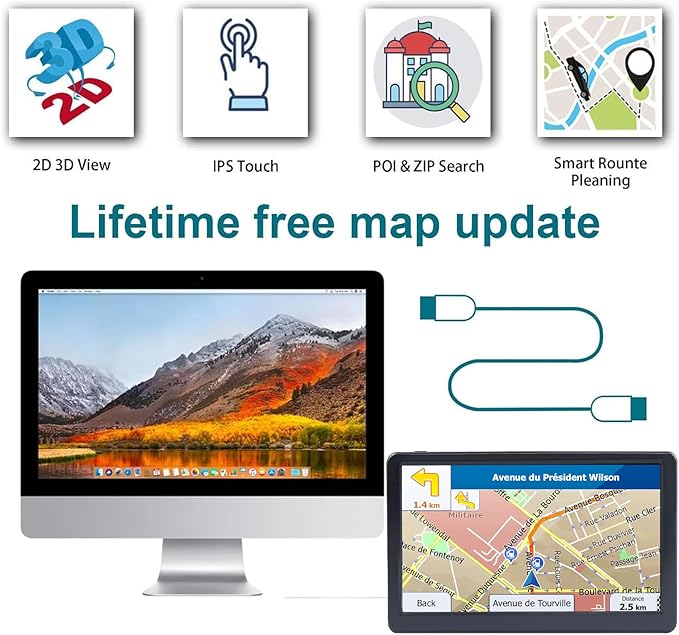GPS Navigator for Car Truck RV, 7" Touchscreen GPS Navigation System, 2026 Map with Voice Guidance, Speed Alert, Red Light Warning, Custom Truck Routing, Free Lifetime Updates (Blue)