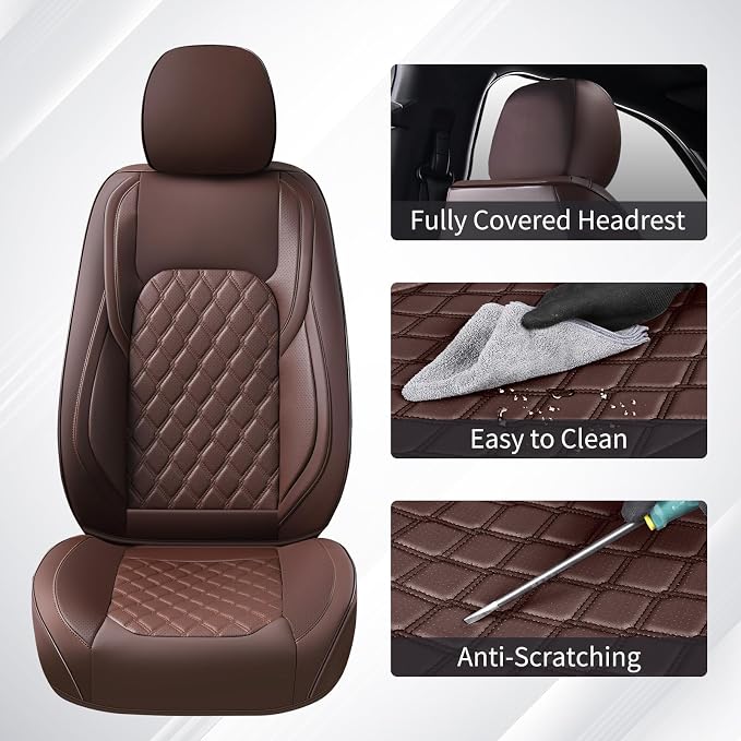 Huidasource Fit for Coffee Chevy Silverado/GMC Sierra Front Seat Covers, Thickened Perforated Nappa Leather Front Truck Seat Covers 2007-2025 1500, 2015-2025 2500HD 3500HD Crew Double Extended Cab