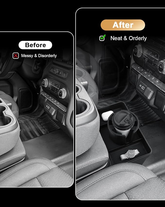 Center Console Tray For 2019-2026 Chevy Silverado/GMC Sierra 1500 & 2020-2026 Silverado/Sierra 2500 HD/3500 HD - Double Layer Storage Tray With Removable Cup Holder - Only Fit Split-Bench Front Seat