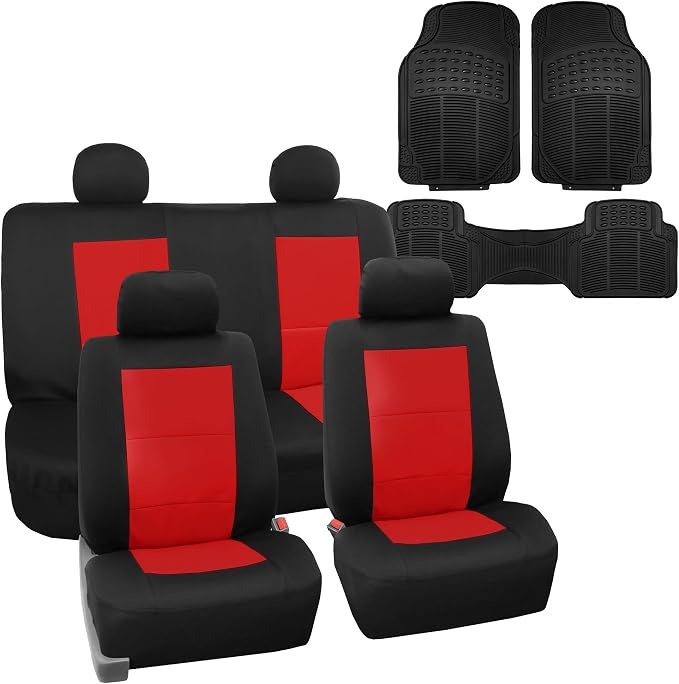 FH Group FB085114 +F11306 Premium Waterproof Seat Covers (Red) Full Set – Universal Fit for Cars Trucks & SUVs