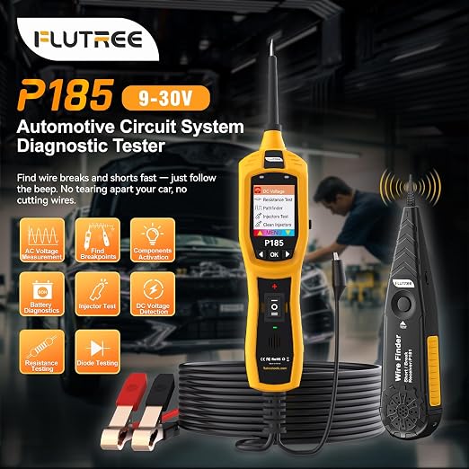 Flutree P185 9-30V Power Circuit Probe Tester | 40FT Cable, Injector Test & Clean, Battery, Relay & Fuse Tester, Breaker Finder, Wire Tracer, 12/24V Cars Trucks Trailers