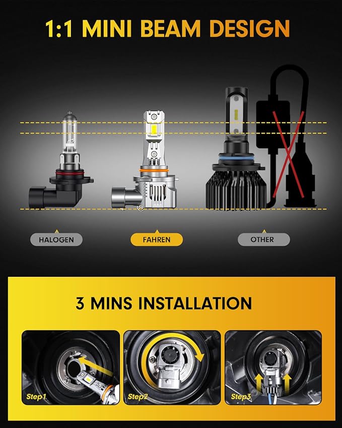 FAHREN Latest & Brightest 9005 LED Bulbs, (1,200%) 10X 110,000LM Extreme Brightness HB3 bulb, 6500K Cool White, 1:1 Min Size,IP68 Waterproof.Pack of 2,Fog Bulbs HID,Plug-N-Play.