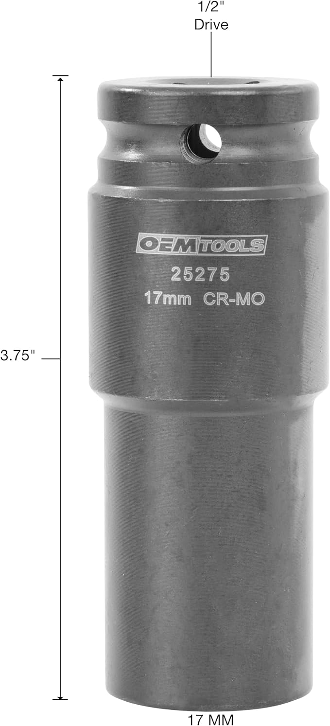 OEMTOOLS 25275 17mm Crank Bolt Socket, Heavy Duty Harmonic Balancer Socket For Stubborn Bolts, 17mm Impact Socket 1/2 Drive Crank Bolt Removal Tool