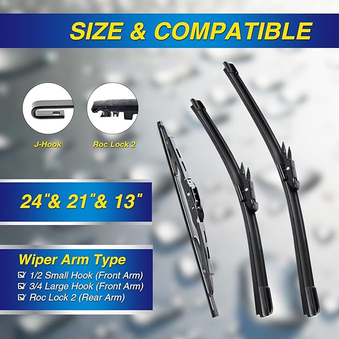 5 PLUS® Windshield Wipers Replacement for GMC Acadia 2016-2013,Silicone Water Repellent Wiper Blades-24"/21"/11"(Set of 3), OEM Fit, All-Season, Easy Installation