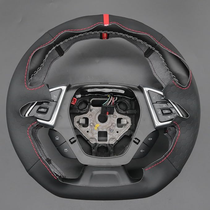 MEWANT Steering Wheel Cover for Chevy Camaro 2016-2024 Hand-Stitched Hive Leather Car Steering Wheel Wrap