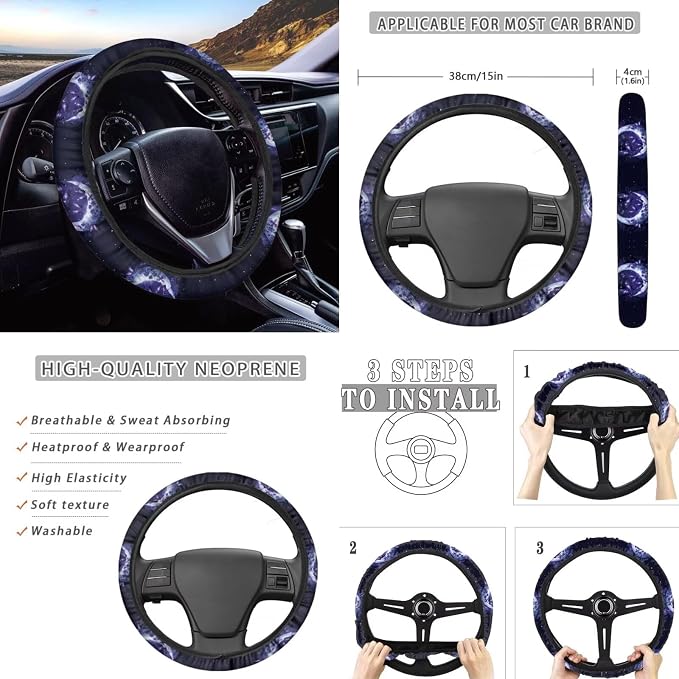 POLERO Moon Butterfly Car Accessories Car Seat Protector for Women Floral Steering Wheel Cover Seatbelt Covers Cup Holder Coasters Aesthetic Full Set 11pcs