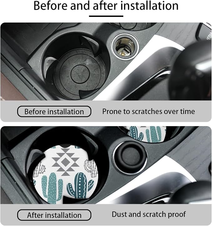 Howilath Aztec Ethnic Tribes Cactus Pattern Car Front Seat Cover Accessories 10pcs Center Console Cover and Flower Steering Wheel Covers for Women Men