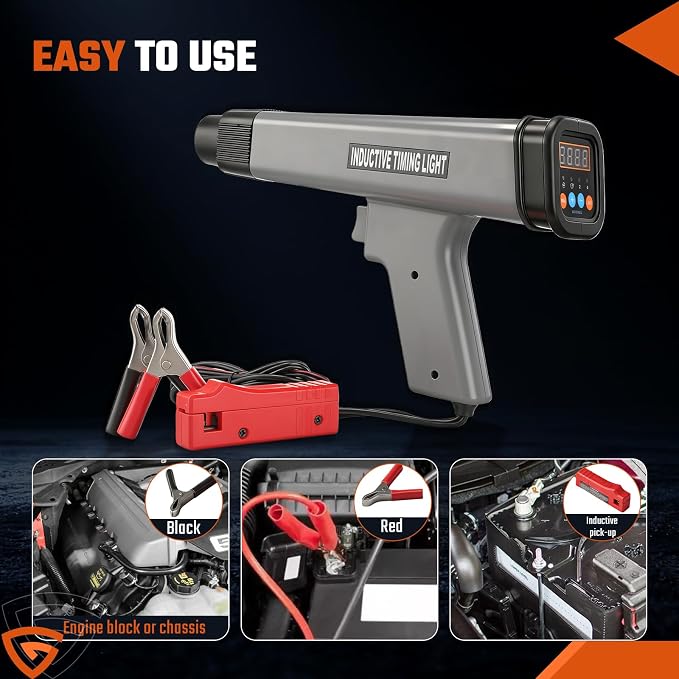 Digital Automotive Timing Light 12V,Timing Gun with Tachometer & Advance Angle, Inductive Clamp for 2/4-Stroke Gasoline Engines for Car/Motorcycle/Marine